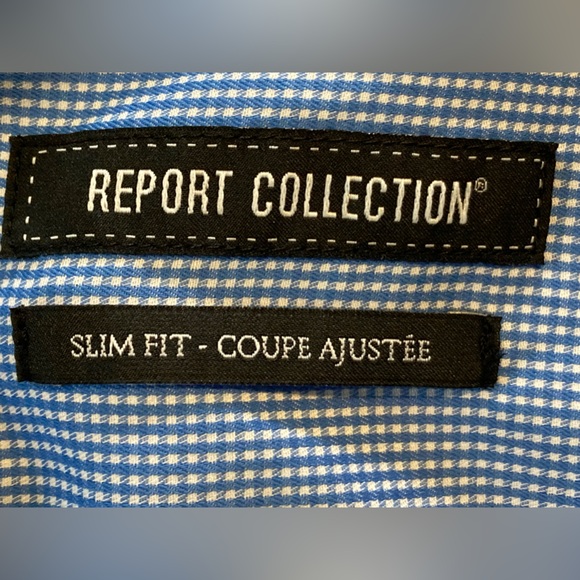 Blue & White Slim Fit Dress Shirt - Picture 2 of 3